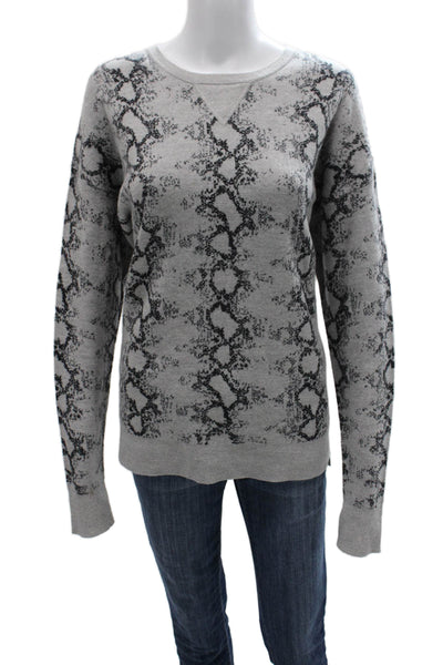 Pam & Gela Womens Wool Animal Print Crew Neck Pullover Sweater Gray Size L