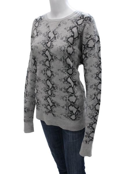 Pam & Gela Womens Wool Animal Print Crew Neck Pullover Sweater Gray Size L