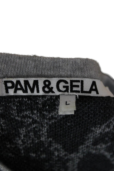 Pam & Gela Womens Wool Animal Print Crew Neck Pullover Sweater Gray Size L