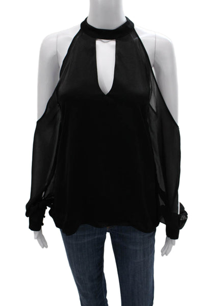 Zara Woman Women Black Halter Long Sleeve Blouse Polyester Pullover Size S
