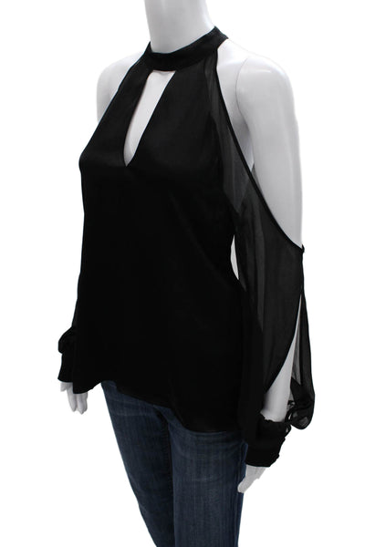 Zara Woman Women Black Halter Long Sleeve Blouse Polyester Pullover Size S