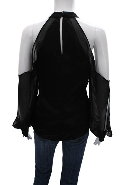 Zara Woman Women Black Halter Long Sleeve Blouse Polyester Pullover Size S