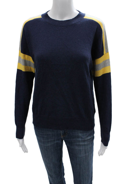 27 Miles Women Striped Blue Crewneck Pullover Long Sleeve Cashmere Blend Size S