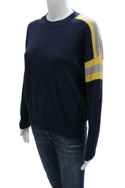 27 Miles Women Striped Blue Crewneck Pullover Long Sleeve Cashmere Blend Size S