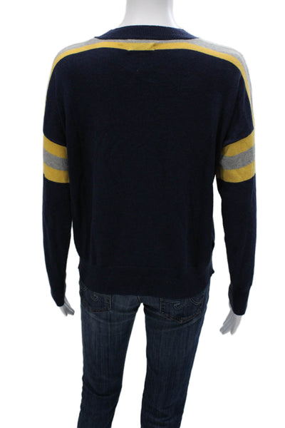27 Miles Women Striped Blue Crewneck Pullover Long Sleeve Cashmere Blend Size S