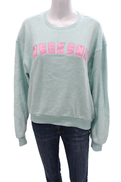PJ Salvage Women Pullover Sweatshirt Blue Cotton Long Sleeve Crew Neck Size S