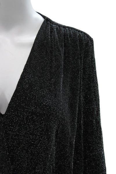 Bailey 44 Womens Basic V Neck Nylon Blouse Long Sleeve Pullover Black Size S
