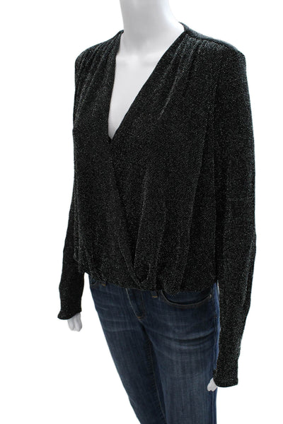 Bailey 44 Womens Basic V Neck Nylon Blouse Long Sleeve Pullover Black Size S