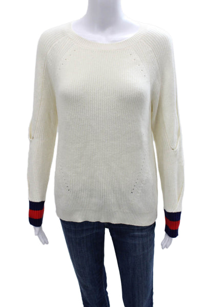 Minnie Rose Women Pullover Sweater Cotton Crew Neck Long Sleeve White Size S