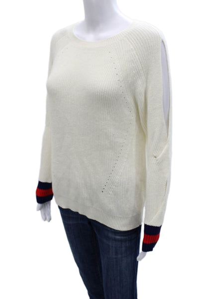 Minnie Rose Women Pullover Sweater Cotton Crew Neck Long Sleeve White Size S