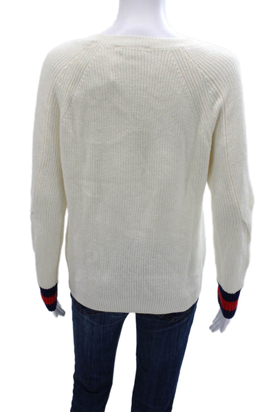 Minnie Rose Women Pullover Sweater Cotton Crew Neck Long Sleeve White Size S