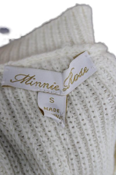 Minnie Rose Women Pullover Sweater Cotton Crew Neck Long Sleeve White Size S