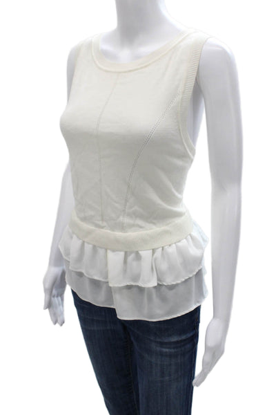 Nicole Miller Women White Basic Sleeveless Viscose Round Neck Tank Size S