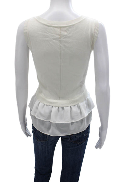 Nicole Miller Women White Basic Sleeveless Viscose Round Neck Tank Size S
