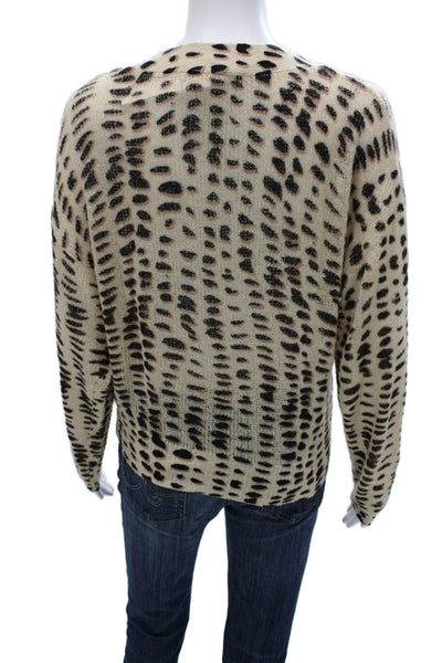 LNA Womens Cardigan Animal Print V-Neck Long Sleeve Beige Acrylic Size XS