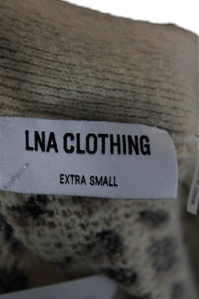 LNA Womens Cardigan Animal Print V-Neck Long Sleeve Beige Acrylic Size XS