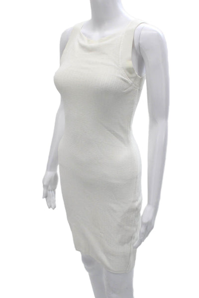 Rag & Bone Women Striped White Rayon Bodycon Dress Sleeveless Crew Neck Size XS