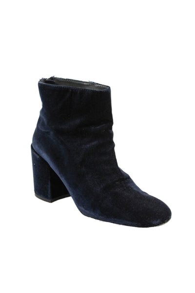 Stuart Weitzman Womens Back Zip Block Heel Velvet Booties Deep Navy Size 7M