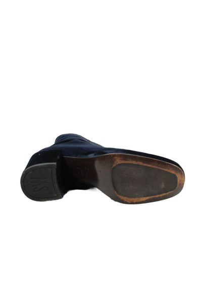 Stuart Weitzman Womens Back Zip Block Heel Velvet Booties Deep Navy Size 7M