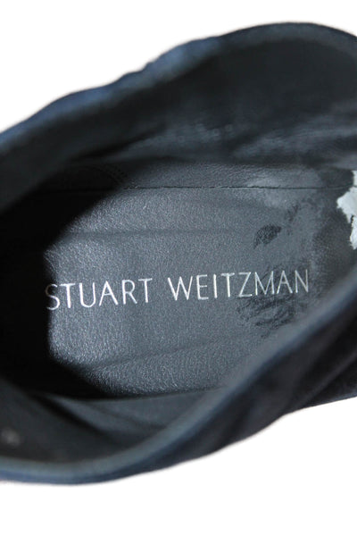 Stuart Weitzman Womens Back Zip Block Heel Velvet Booties Deep Navy Size 7M