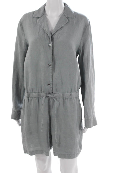 Standard James Perse Womens Romper Gray Linen Collared Long Sleeve Size 2