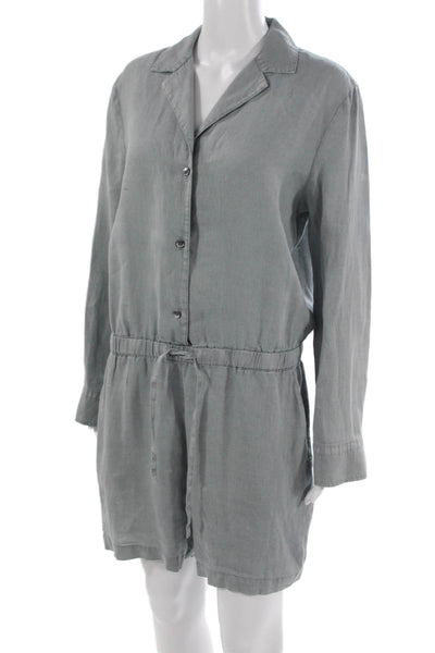Standard James Perse Womens Romper Gray Linen Collared Long Sleeve Size 2
