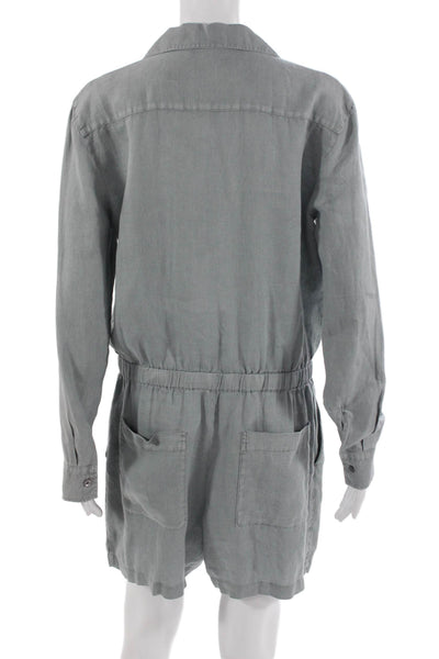 Standard James Perse Womens Romper Gray Linen Collared Long Sleeve Size 2