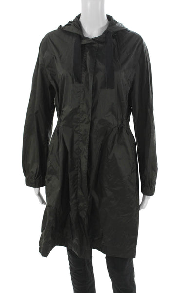 S Max Mara Women Rain Coat Green Nylon Zip Long Sleeve Size S
