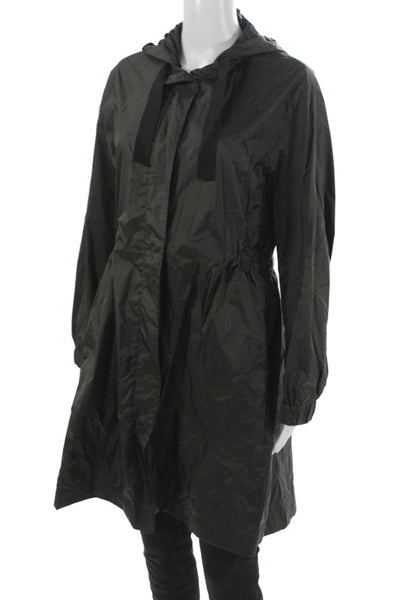 S Max Mara Women Rain Coat Green Nylon Zip Long Sleeve Size S