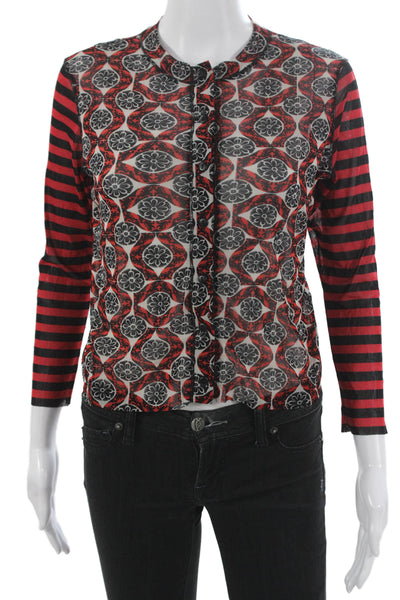 Petit Pois Women Cardigan Floral Multicolor Collared Button Long Sleeve Size M