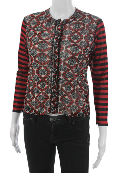 Petit Pois Women Cardigan Floral Multicolor Collared Button Long Sleeve Size M