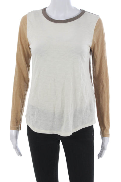 Madewell Womens Ivory Colorblock Cotton Crewneck Long Sleeve T-Shirt Size 2XS