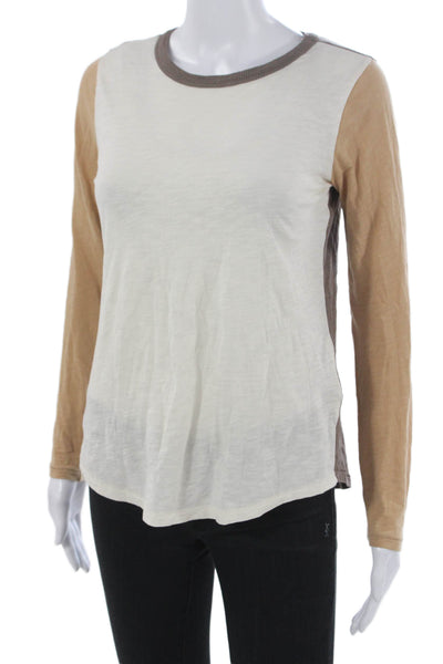 Madewell Womens Ivory Colorblock Cotton Crewneck Long Sleeve T-Shirt Size 2XS