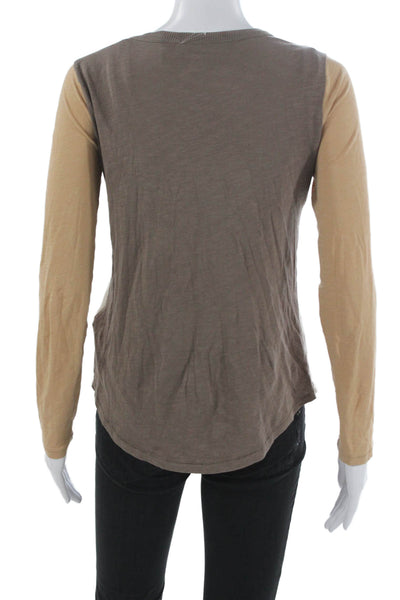 Madewell Womens Ivory Colorblock Cotton Crewneck Long Sleeve T-Shirt Size 2XS