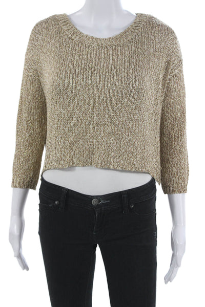 Parker Womens Pullover Sweater Viscose Crew Neck 3/4 Sleeve Gold Size XS