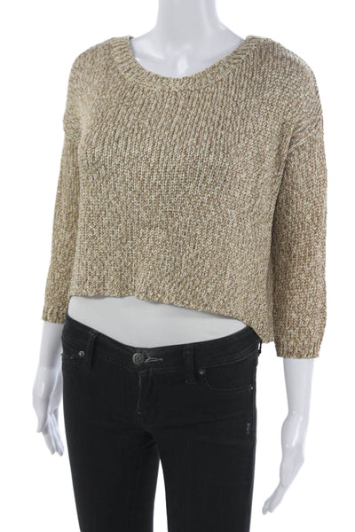 Parker Womens Pullover Sweater Viscose Crew Neck 3/4 Sleeve Gold Size XS