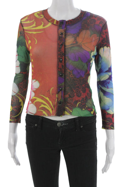 Petit Pois Womens Floral Nylon Cardigan Buttonup Multicolor Size S