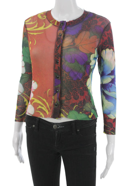 Petit Pois Womens Floral Nylon Cardigan Buttonup Multicolor Size S