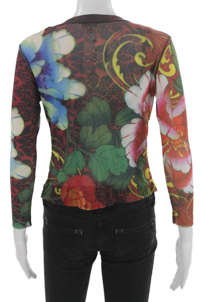 Petit Pois Womens Floral Nylon Cardigan Buttonup Multicolor Size S