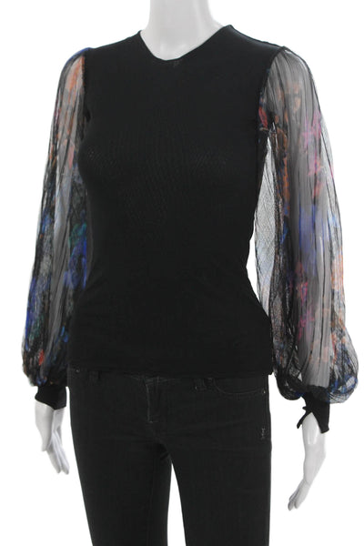 Petit Pois Women Black V-Neck Long Sleeve Basic Blouse Nylon Pullover Size XS