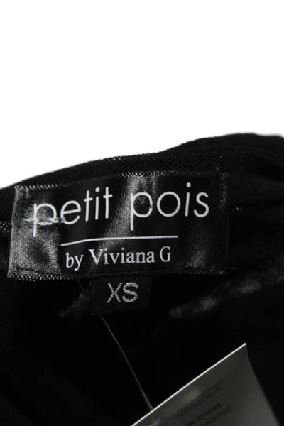 Petit Pois Women Black V-Neck Long Sleeve Basic Blouse Nylon Pullover Size XS