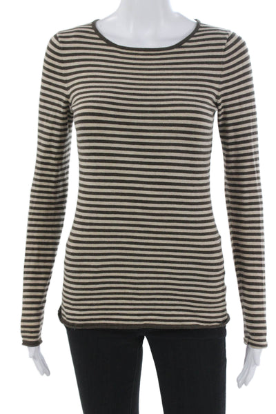 Minnie Rose Women Striped Cotton Tee Brown Long Sleeve Size XS
