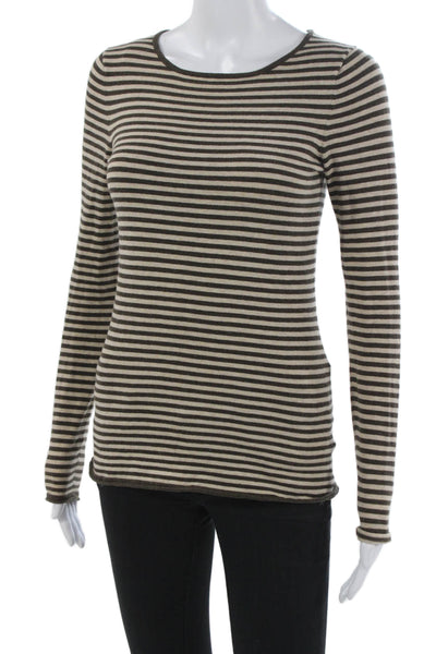 Minnie Rose Women Striped Cotton Tee Brown Long Sleeve Size XS