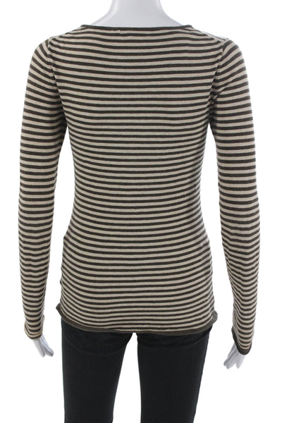 Minnie Rose Women Striped Cotton Tee Brown Long Sleeve Size XS