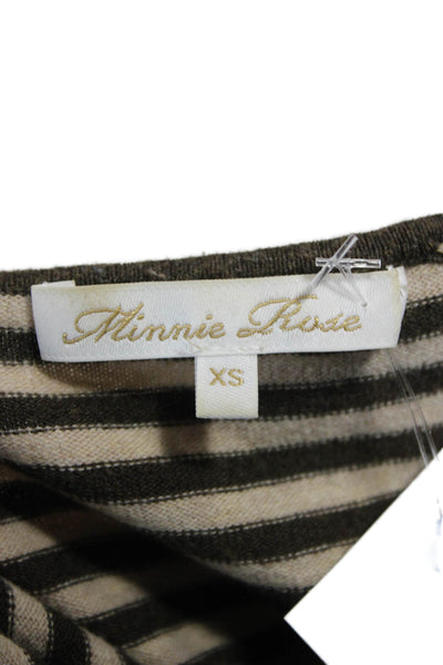 Minnie Rose Women Striped Cotton Tee Brown Long Sleeve Size XS