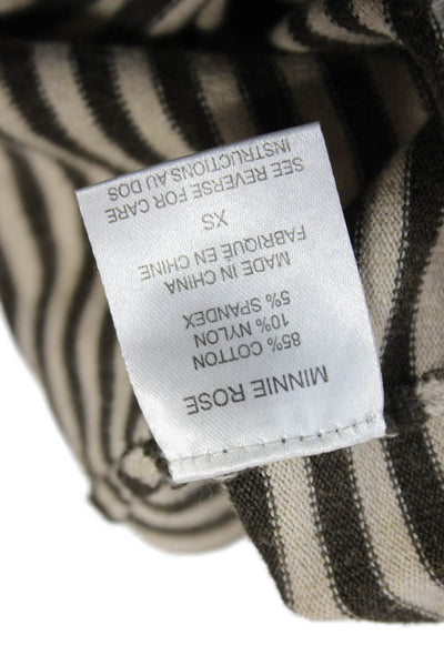 Minnie Rose Women Striped Cotton Tee Brown Long Sleeve Size XS