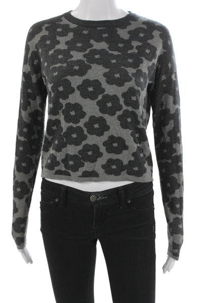 John & Jenn Womens Gray Floral Pullover Sweater Size XS