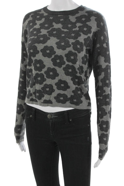 John & Jenn Womens Gray Floral Pullover Sweater Size XS
