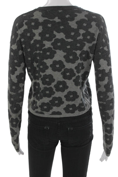 John & Jenn Womens Gray Floral Pullover Sweater Size XS