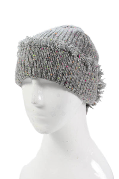 Autumn Cashmere Womens Cashmere Knit Fringe Shaker Hat Gray Size OS